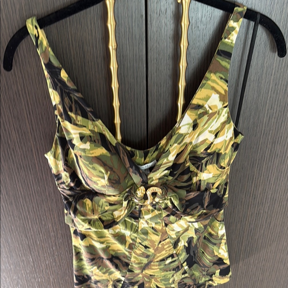 Cache Green and Yellow Fitted Tie Front Tank Top - Picture 17 of 17